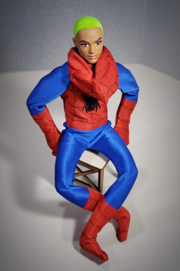 Spider blue & red cosplay bodysuit for 12-inch fashion male dolls - Image 12