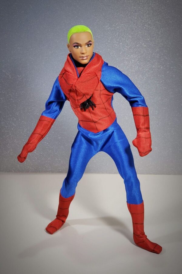 Spider blue & red cosplay bodysuit for 12-inch fashion male dolls - Image 9